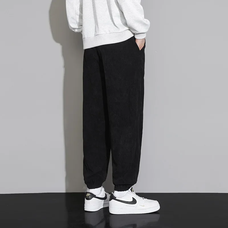 Men's Corduroy Harajuku Pants Loose Fit Trendy Spring Autumn Skateboard Sport Long Trousers Comfortable Casual Loose Leggings