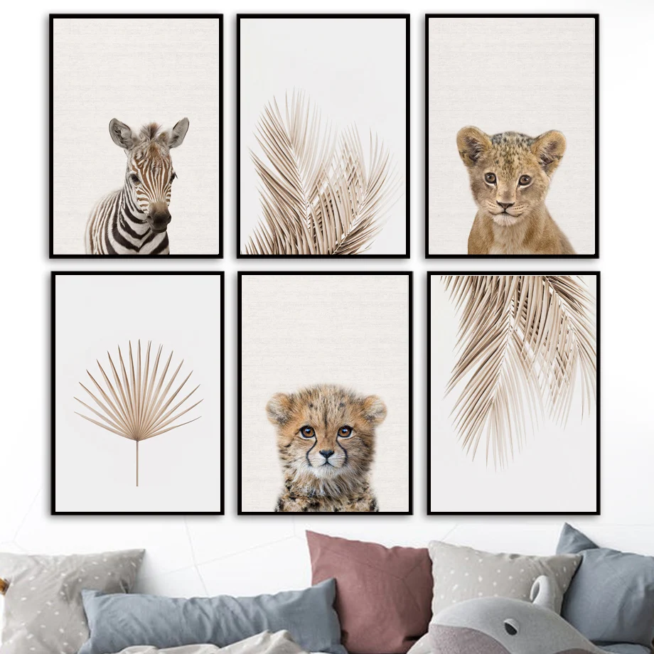 

Zebra Leopard Lion Tropical Plant Banana Palm Leaf Nordic Poster Wall Art Print Canvas Painting Wall Pictures Kids Bedroom Decor