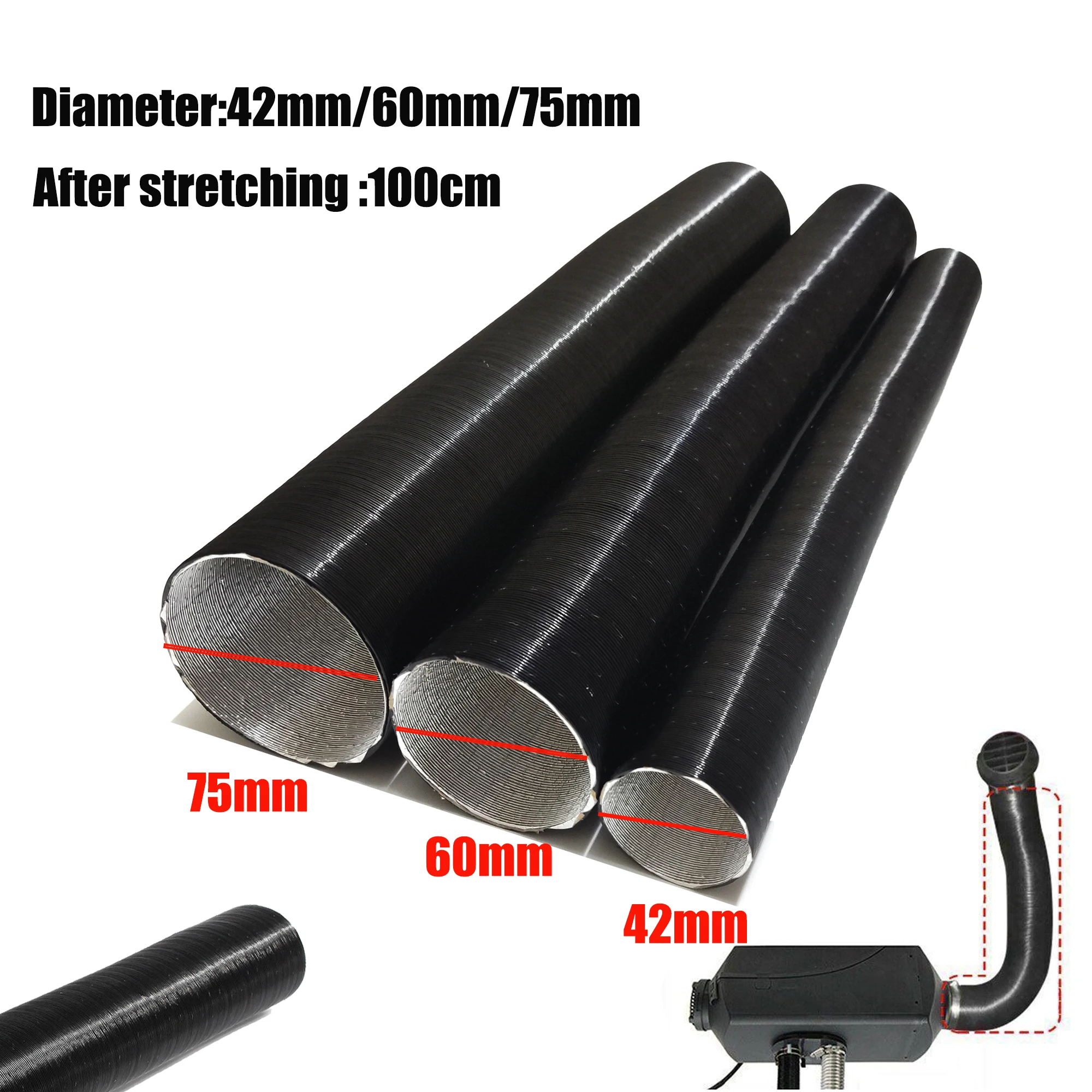 42/60/75mm 100cm Aluminum Foil Warm Air Ducting Intake Outlet Exhaust  Corrugated Hose Pipe For Webasto Eberspacher - AliExpress