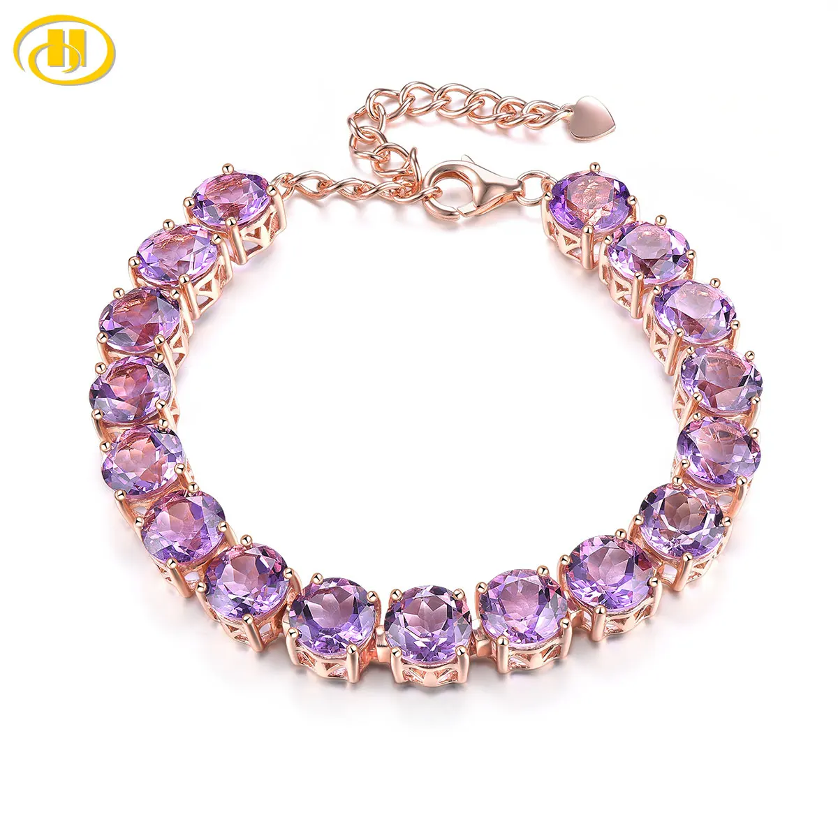 

Natural Amethyst Solid Sterling Silver Rose Gold Plated Bracelet 22 Carats Crystal Classic Elegant Design Best Gift for Women