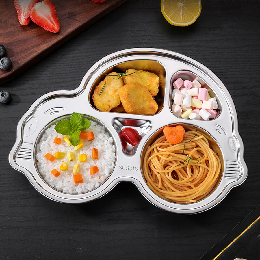 Children Dinner Plates 304 Stainless Steel Breakfast Plate Cartoon Household Kindergarten Divided