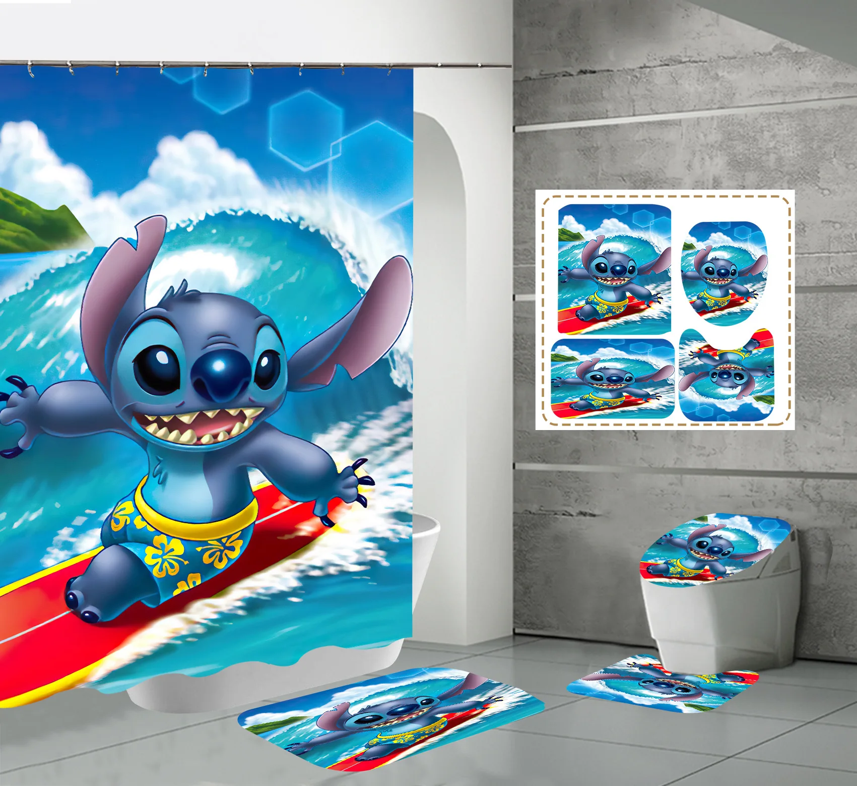 Stitch Cartoon Wall Stickers Children's Bedroom Wall Stickers Graffiti  Self-Adhesive PVC Glass Cabinet Stickers Home