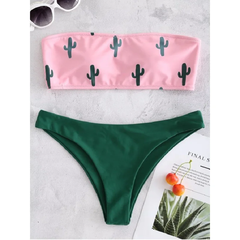 

Women's Swimming Suit Sexy Bikini Swimsuit 2021 Swimwear Two Piece Cactus Print Sexy Split Bikinis Beachwear Free Shipping