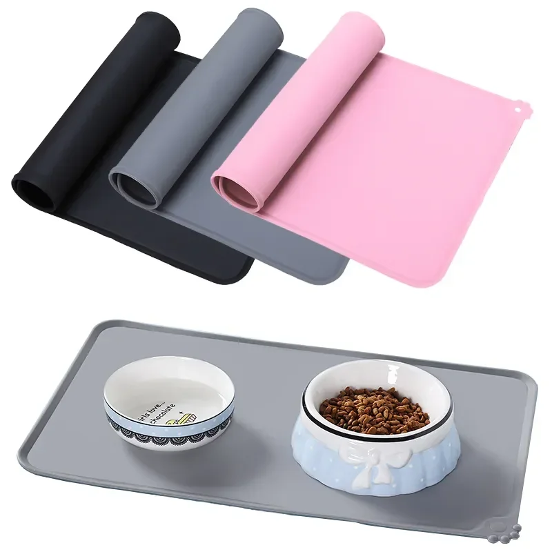 

Dog Cat Bowl Food Mat with High Lips Silicone Non-Stick Waterproof Pet Food Feeding Pad Puppy Feeder Tray Water Cushion Placemat