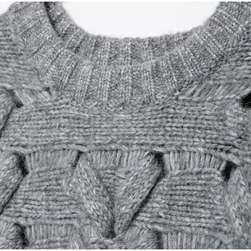 Suéteres casuales de punto con cuello redondo para mujer, suéter vintage holgado gris de manga larga, suéter para mujer, moda urbana versátil.