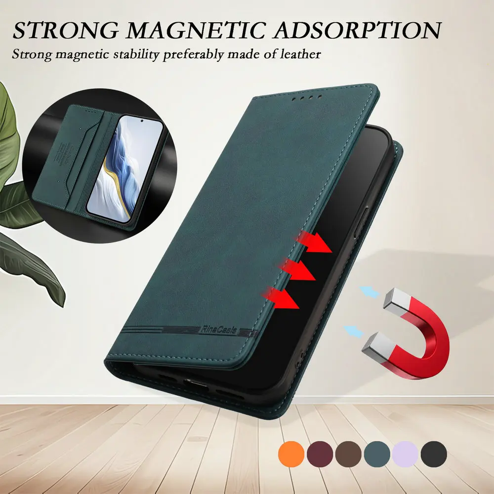 RFID Leather Wallet Flip Case - Premium Magnetic Cover