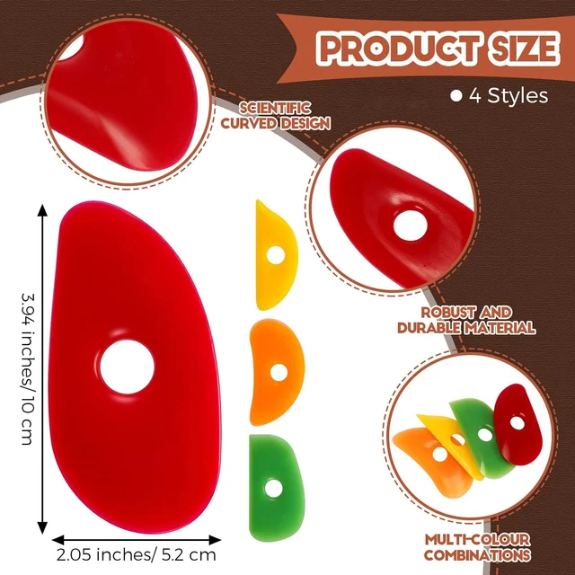 4 pièces côtes en caoutchouc souple pour poterie argile Silicone céramique outils pour bricolage lisse formes sculpture poterie céramique argile outil 2