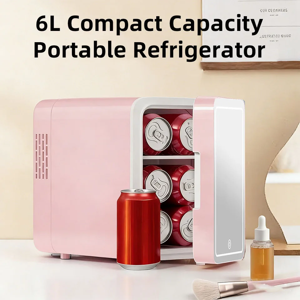 E-ACE 6L&9L Car Beauty Refrigerator Mini Cosmetics Refrigerator With Makeup LED Lights Home 12V&220V Car Dual-use Insulated Box 4