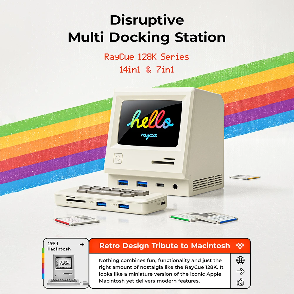 RayCue-Estação de ancoragem USB C, Compatível com HDMI, Monitor triplo, Dock DisplayLink, MacBook Pro M1 M2 Max, 10Gbps, 128K, 4K @ 60Hz