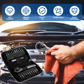 Mini Ratchet Wrench Set 22 in 1 Multifunctional Right Angle Screwdriver Kit Small Ratcheting Screwdriver Combination Set 2