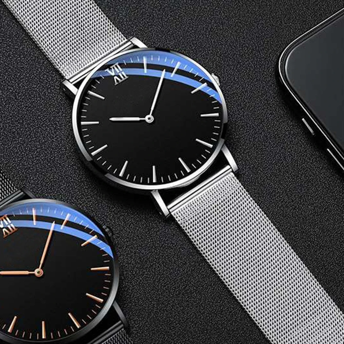 1 men's new ultra-thin fashion trend minimalist Roman mesh quartz watch suitable for daily matching