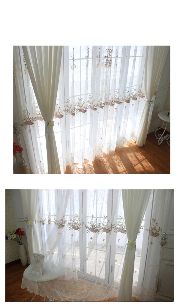 Luxo Branco Tulle Cortinas Sheer para Sala,