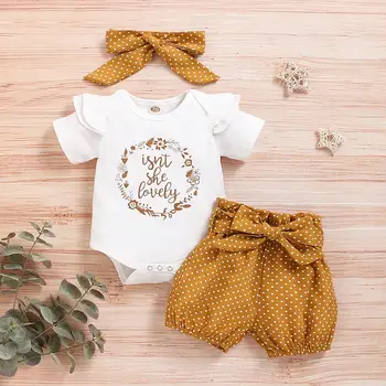 0-18 Month Newborn Baby Girls Clothes Romper Dot Pant with Elastic Waistband Infant Headband with Bow Knot 3PCS Cute Casual Set 1