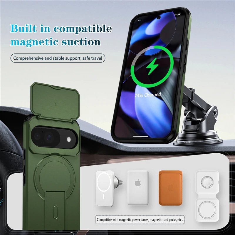 Armor Magnetic Wireless Charging Shockproof Case with Magsafe and Bracket Cover