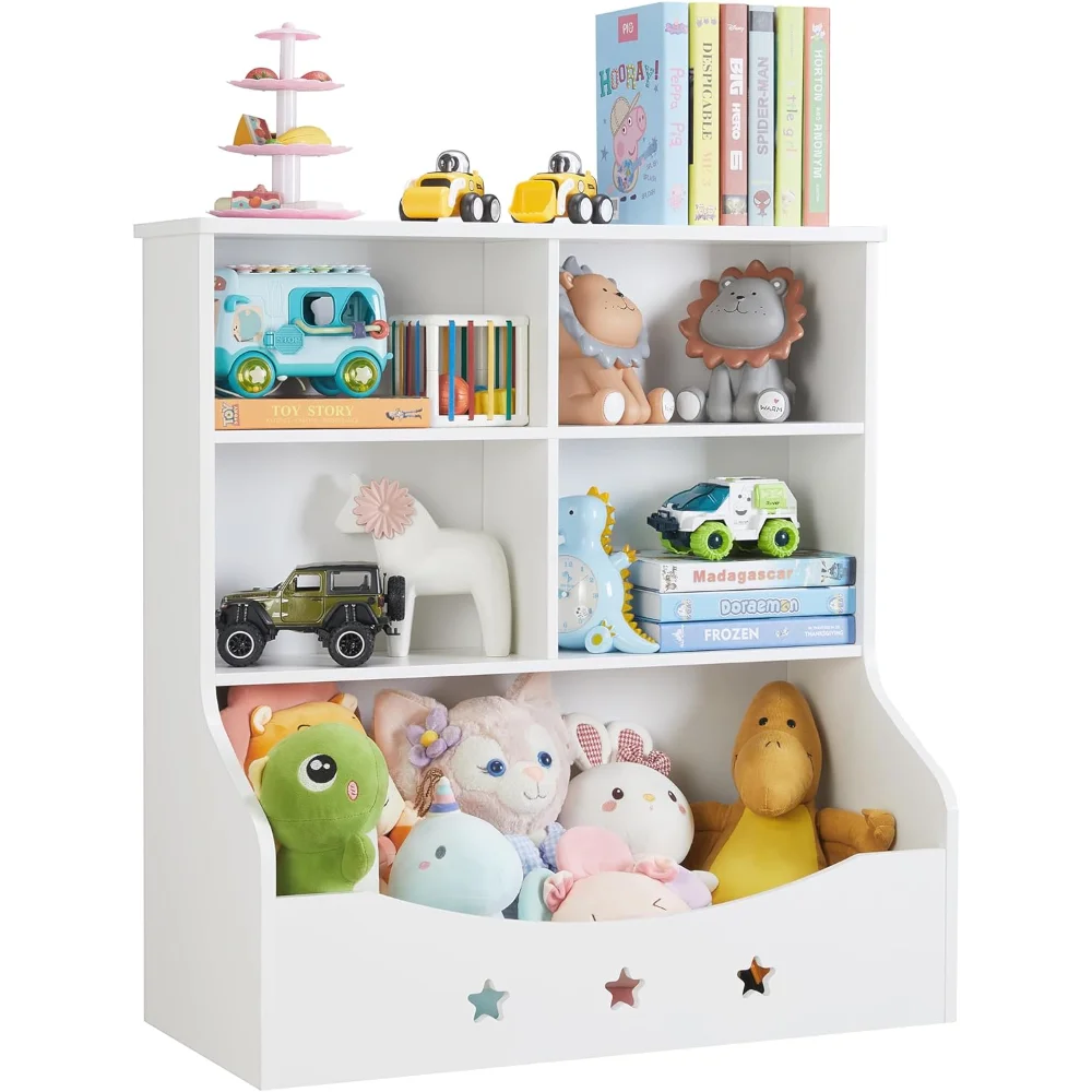 TOYMATE Kids Toy Storage Organizer, Children Multi-Functional Bookcase and Bookshelf, Toddler 5 Cubby Toy Storage Cabinet, children s desktop bookshelf book magazine bookends books stand holder bookshelf desktop storage organizer shelf