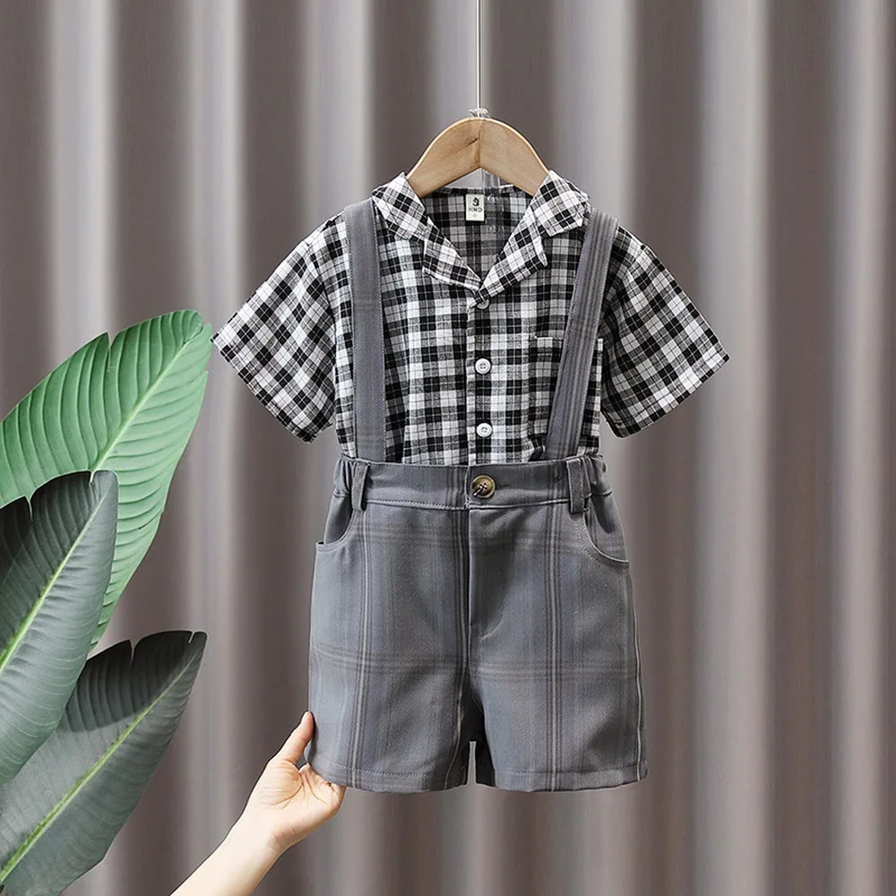 

2Pcs/Set Baby Boy Summer Clothing Set Toddler Boy Plaid Shirt+ Shorts Cotton Kids Suit Children Gentleman's Suit Boys Sets 2-10Y