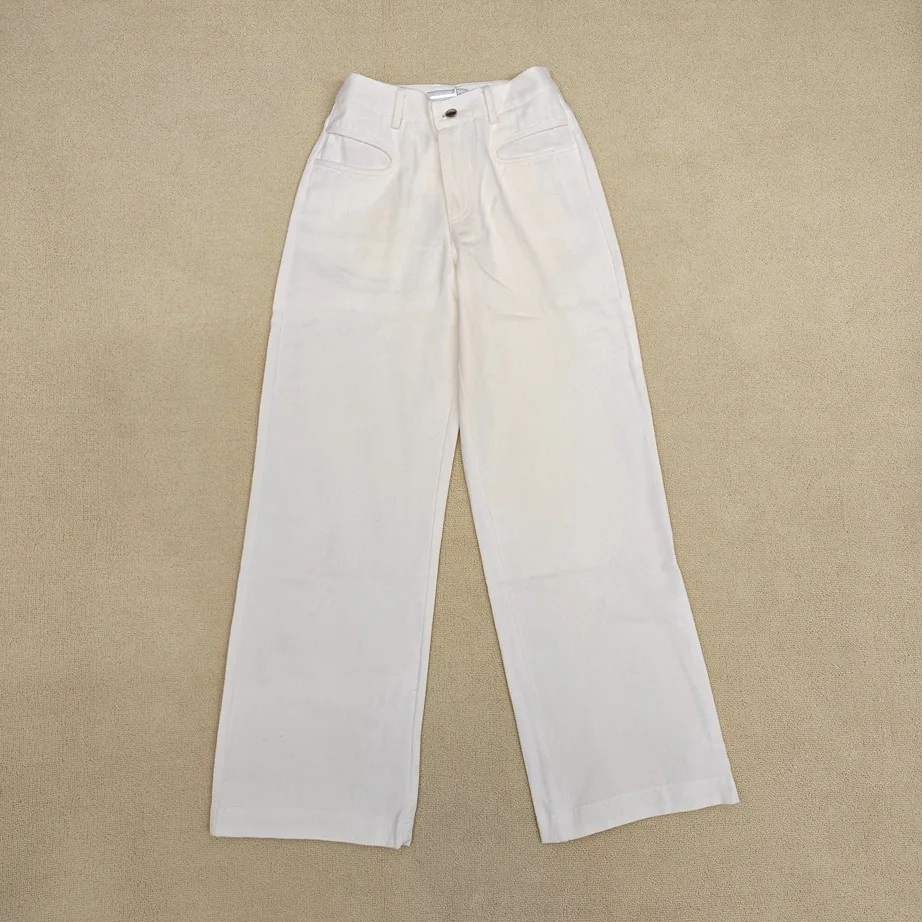 Withered Retro Minimalist High Quality Cotton Mom Jeans Fashion Women's  High Waisted Loose Fitting Wide Leg Pants Women