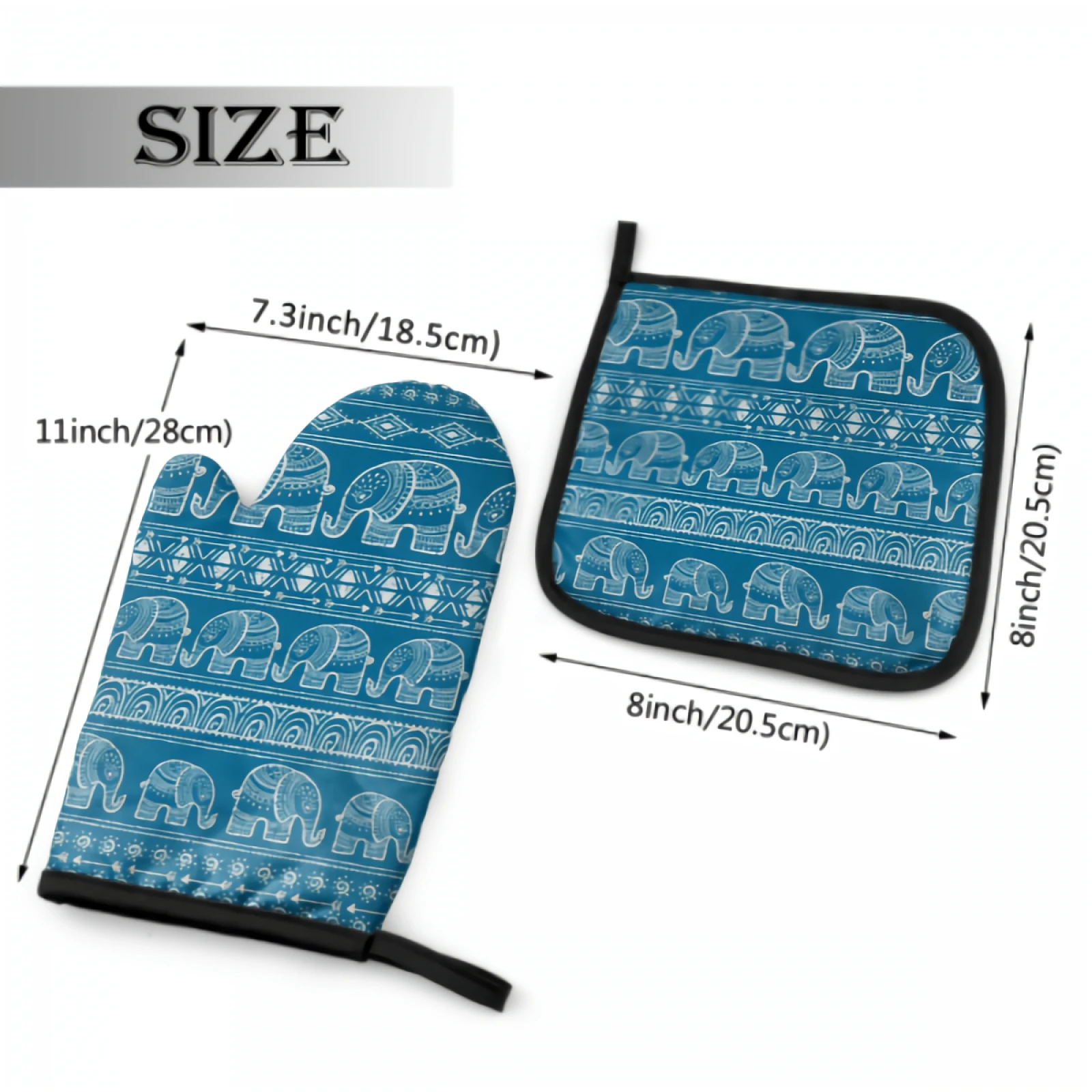 Boho Elephant Oven Mitts And Potholder Set