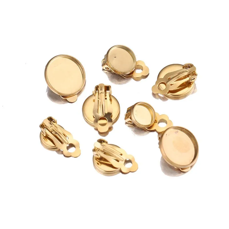 10 Stücke 8/10/12/14mm Edelstahl Runde Ohrclip Mit Tabletts Blenden Einstellung Cabochon Lünette Basis Ohrring Clips DIY Schmuck Machen – Detail 3