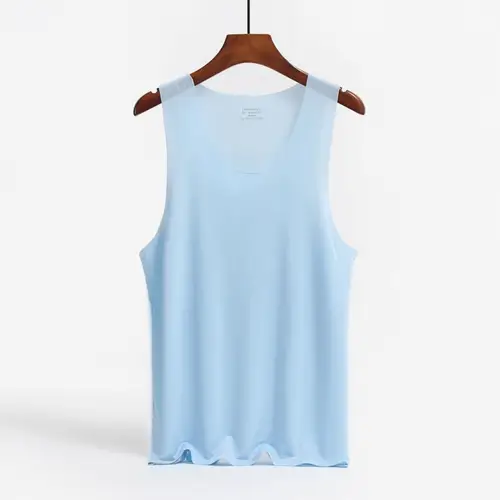 Ice Silk Mens Solid Color Tank Tops Sexy U Neck Sleeveless Vests Male Seamless Youth Elastic Fitness Casual Undershirt Singlets - Image 10