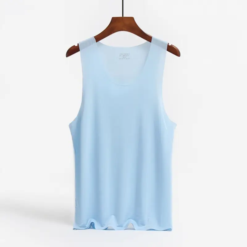 Ice Silk Mens Solid Color Tank Tops Sexy U Neck Sleeveless Vests Male Seamless Youth Elastic Fitness Casual Undershirt Singlets - Image 10