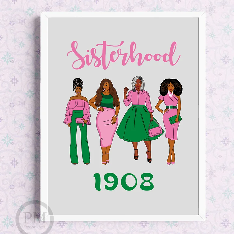 Alpha Kappa AKA Sisterhood 1908 Four Girl Women Wall Art Canvas Poster ...