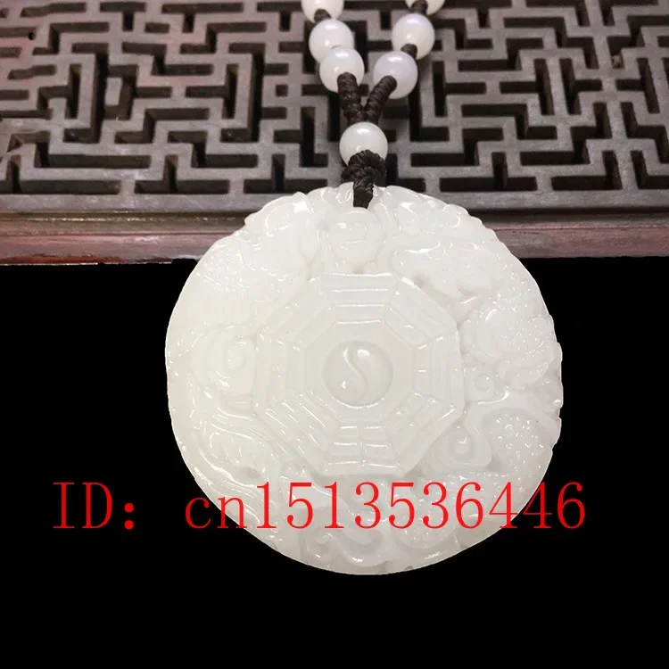 Natural White Jade Dragon Phoenix Pendant Jadeite Necklace Charm Jewellery Fashion Accessories Hand-Carved Man Luck Amulet Gifts