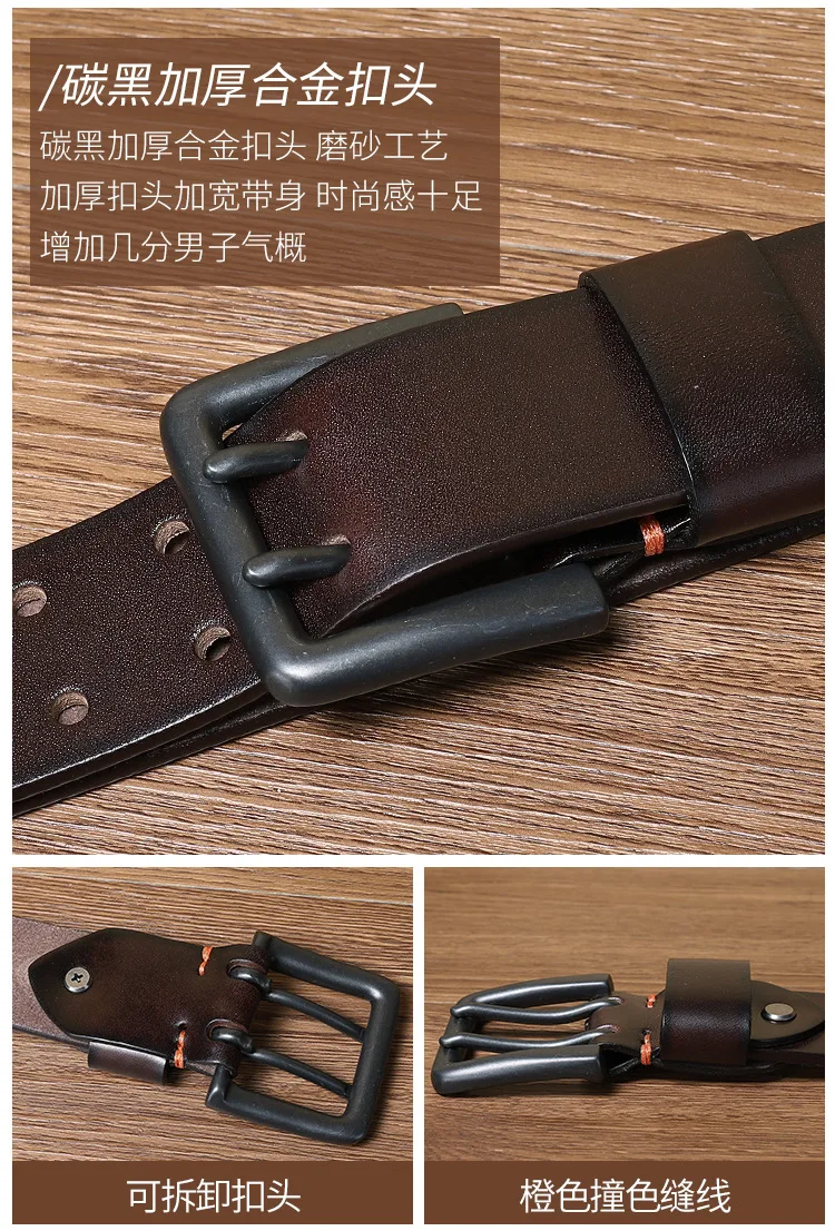 100-125cm 4.3cm Wide Thick Real Cowskin Genuine Leather Belt For Men High Quality Double Pin Buckle Cowboy Business Strap