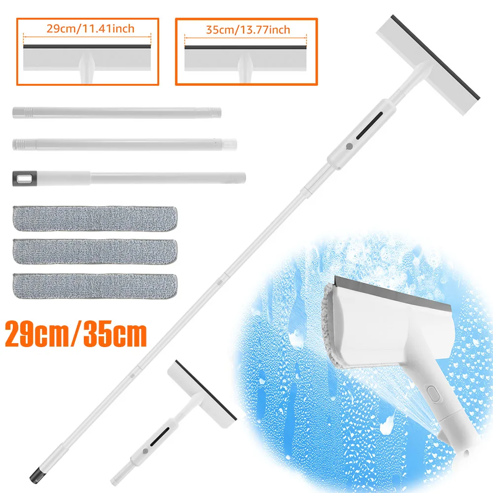 긴 손잡이 창 스퀴지 유리 클리너 도구, 분무기 포함, 텔레스코픽 폴, 마이크로 화이버 스크러빙 패드, 유리 청소용, 57 인치