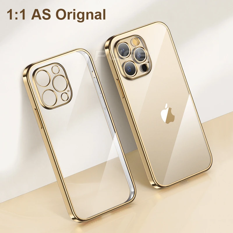 Luxury Soft Silicone Case for iPhone 13 12 11 Pro Max mini XR X XS Plating Square Frame Shockproof camera protect Clear TPU case