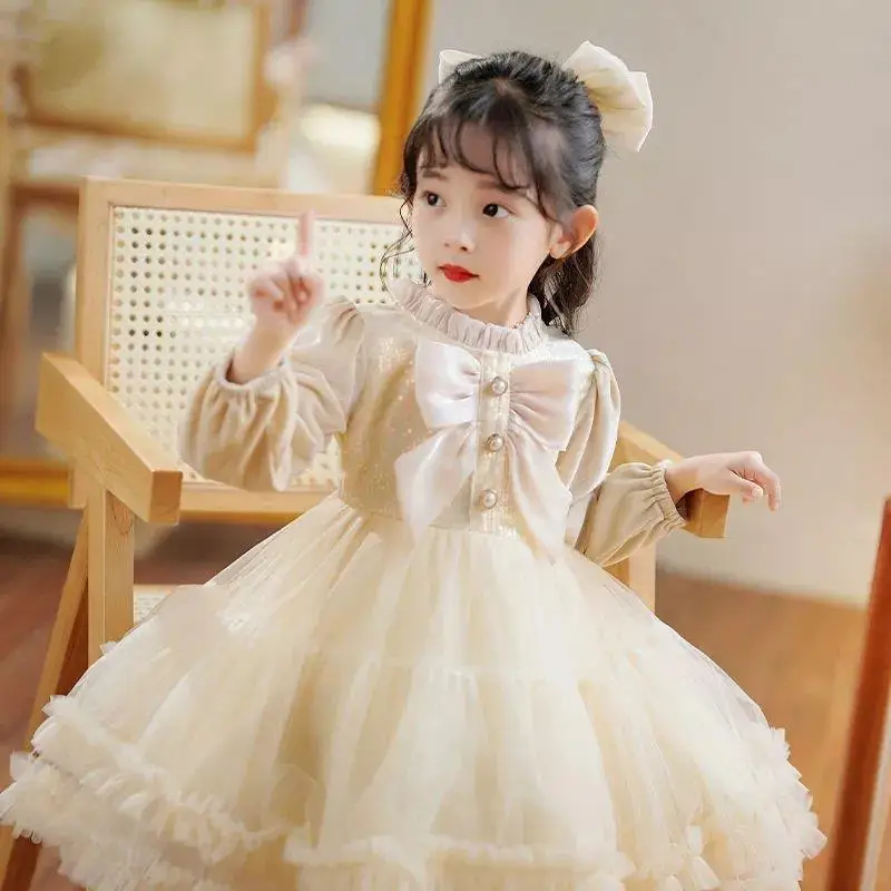 

Girls Elegant Party Dresses for Spring Autumn Kids Princess Costumes Teenagers Children Clothes Ball Gown 3-8 Years 2 Color