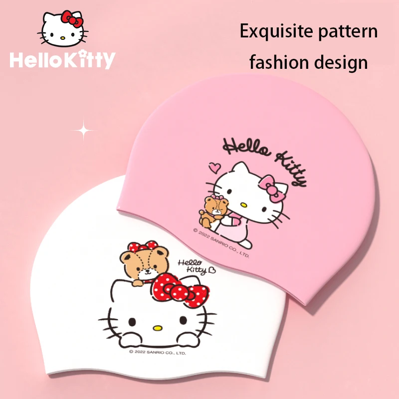 

Kawaii Sanrio, Hello Kitty летняя новая детская Плавательная шапочка из силикагеля с мультяшным рисунком для девочек удобная эластичная спасательная