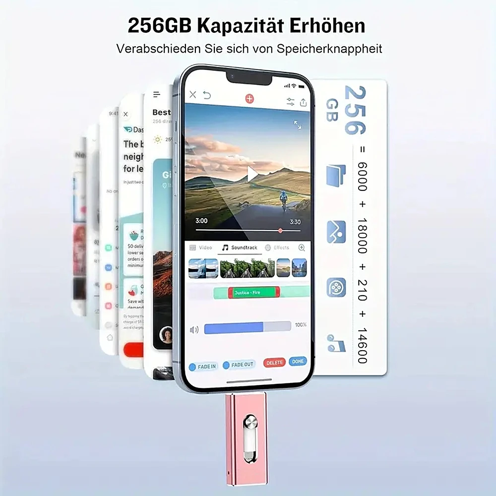 아이폰용 USB 3.0 플래시 드라이브 512G 4in1 외장 메모리 사진 저장 스틱 사진/비디오/데이터 드라이브 (아이패드/안드로이드/PC/타입 C 호환)