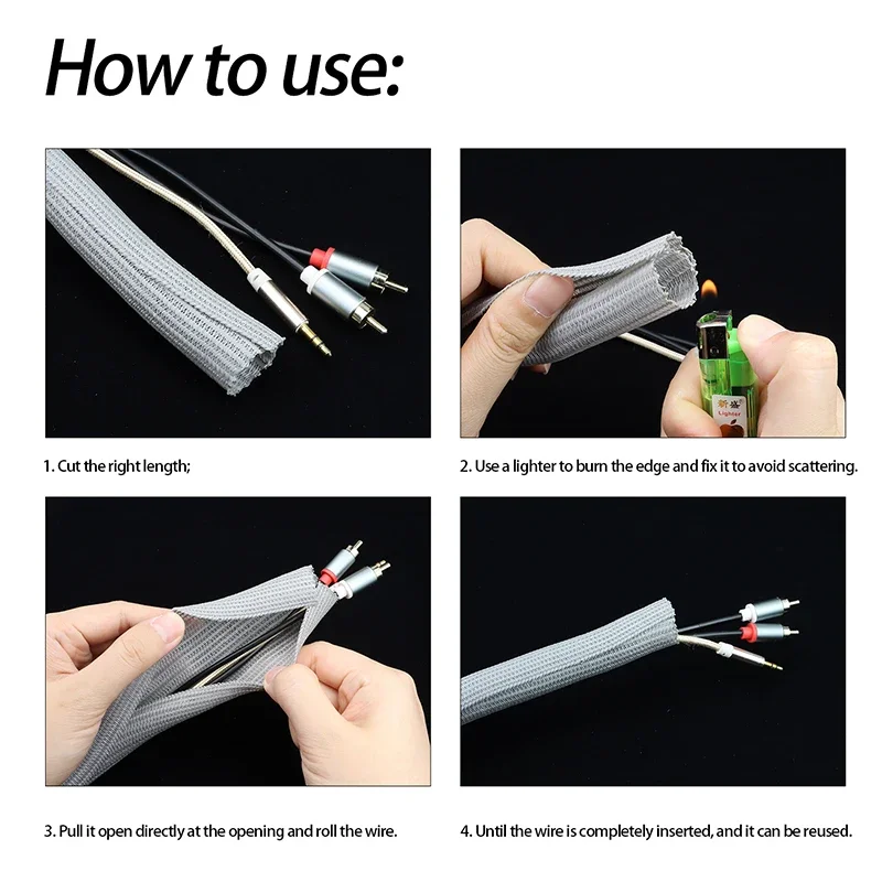 High-Protection PET Braided Cable Sleeve | Self-Closing Insulated Wire Organizer