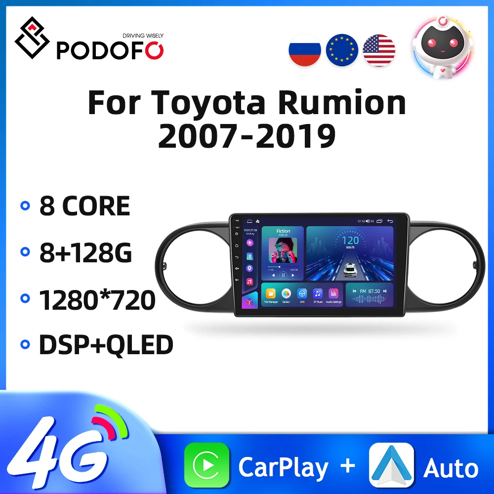 

Podofo Android 11 2Din 9Inch Car Radio For Toyota Rumion 2007-2019 Multimedia Video Player GPS Navigation WIFI Carplay Autoradio