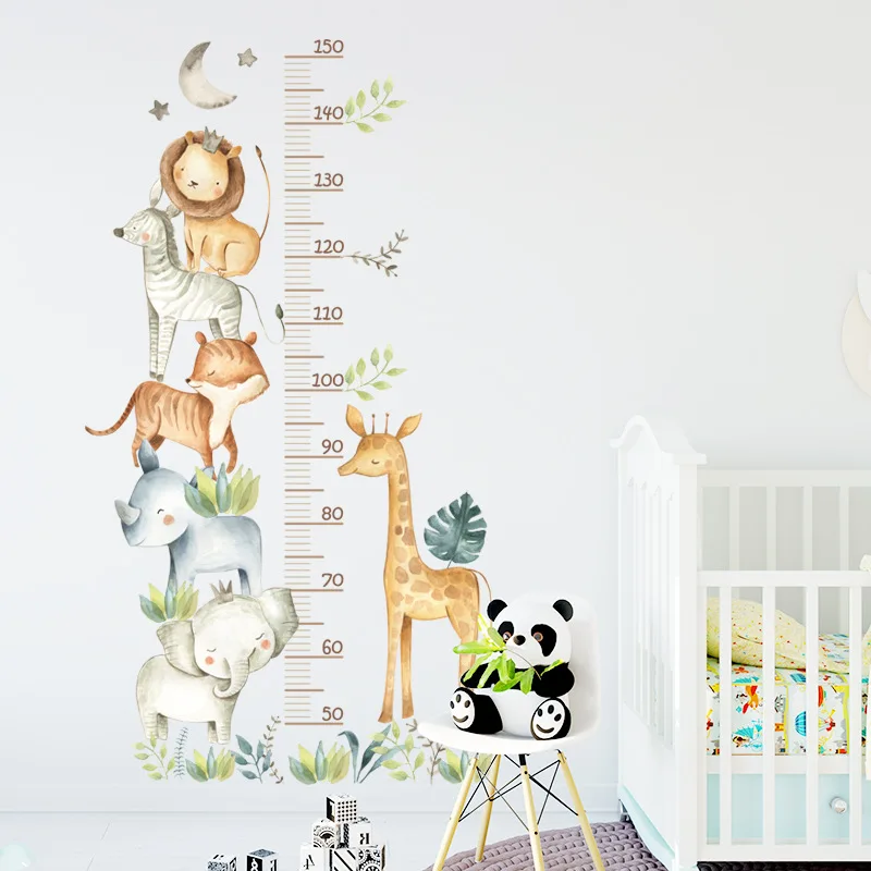Cartoon African Animal Height Scale Wall Sticker Kid Room Decoration Mural Children Bedroom Self-adhesive Home Decor Decals
