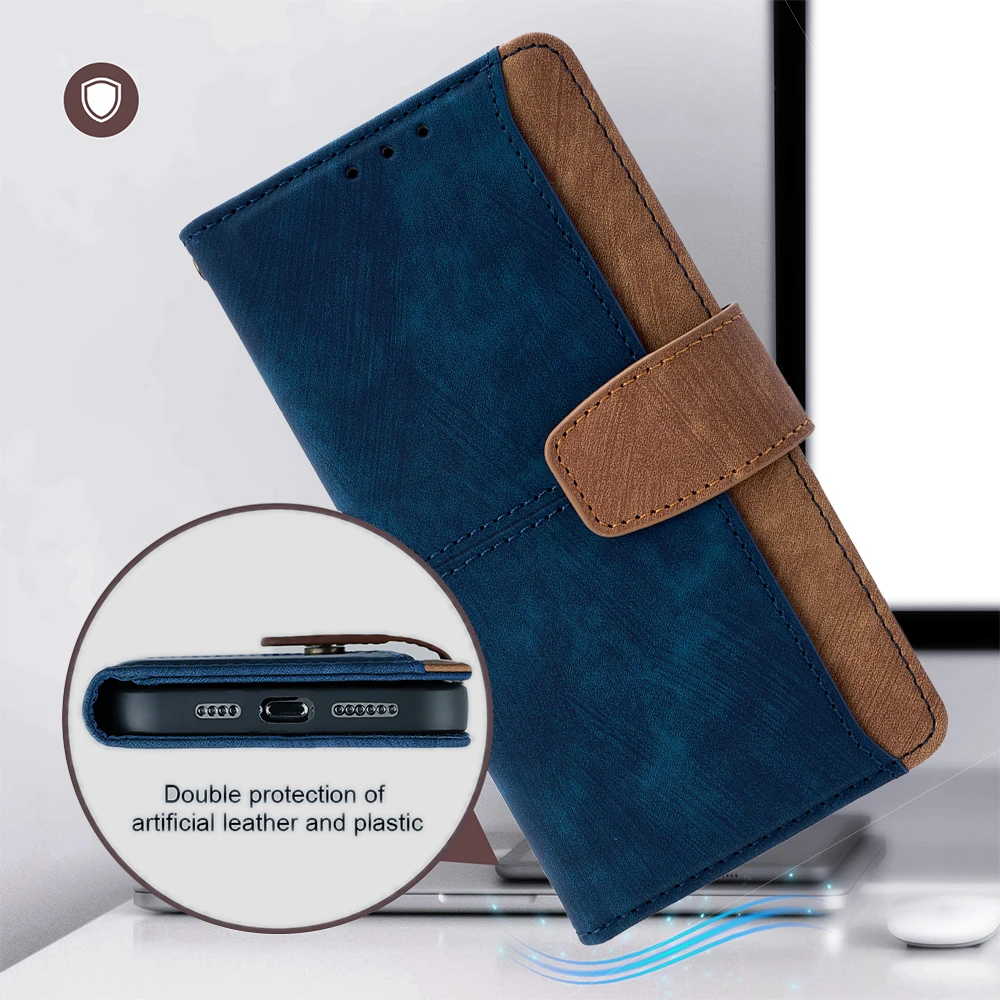 Stylish Contrasting Color Leather Phone Case Cover