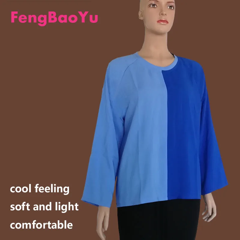 

Fengbaoyu Original Cotton Silk Women's Long-sleeved Round-neck T-shirt Two-color Spliced Blouse for Leisure in Spring and Summer