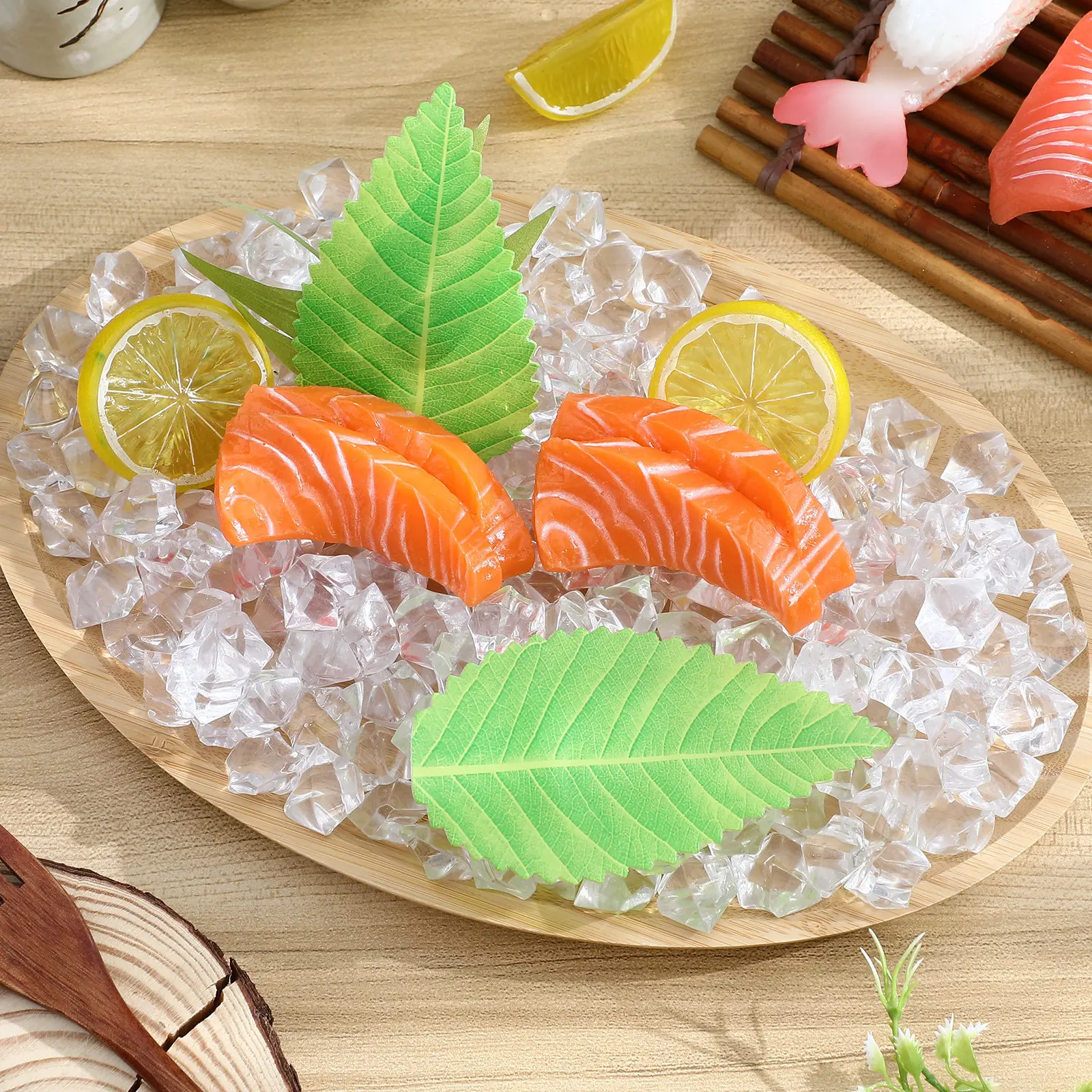 200Pcs 안전하고 건강한 스시 장 잎 스시 접시 장식 냉채 요리 잎 장식품 일본 레스토랑 액세서리 녹색