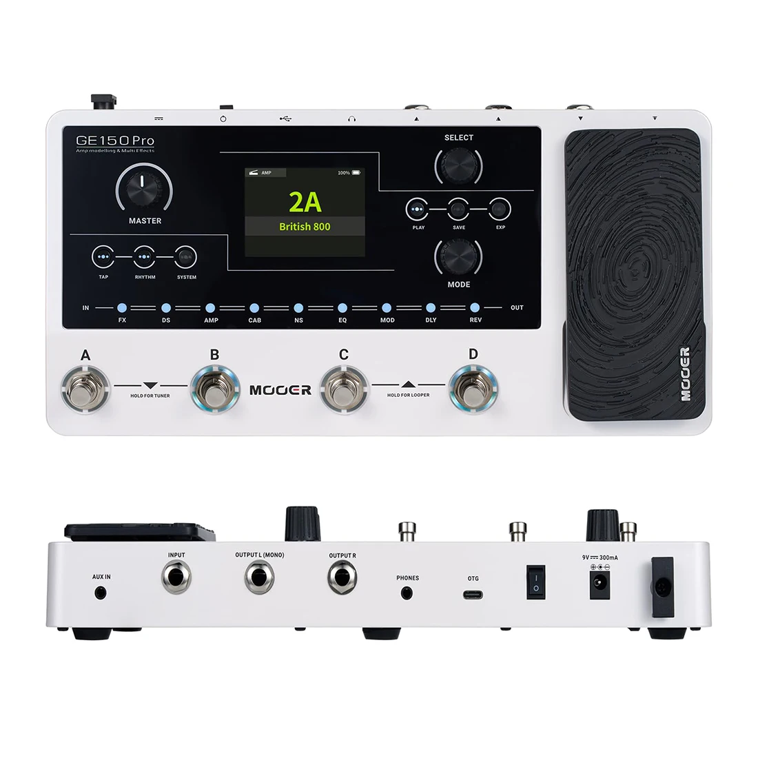 Guitar Effect Pedal MOOER GE150 Pro/Pro Li New Amp Modelling Multi Effects Built-in 9 hrs Battery with 4 Footswitches IR Loader
