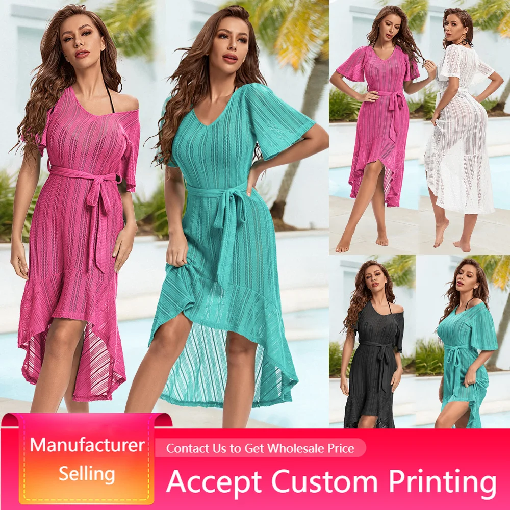 Bikini Blouse Skirt Sexy Summer Beach Hollow Belt Swimsuit Outer Cover Sun Protection Woman Clothing Seaside Beach Skirt