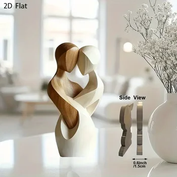 Statue de Couple en bois 2D plate et élégante, décoration moderne pour la maison, bois artificiel, ornements de noël pour la maison, décoration de chambre et de bureau, cadeau 1