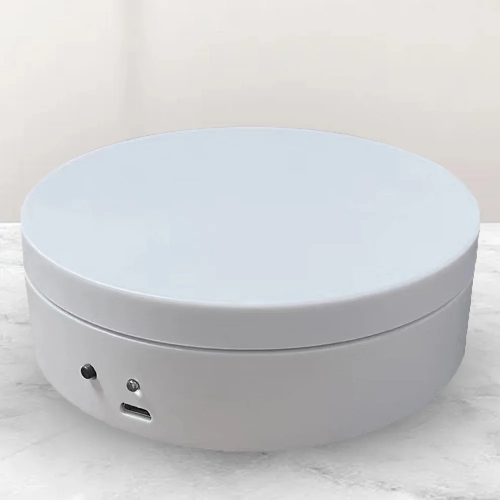 360도 회전 전동 턴테이블 12cm 자동 회전 플랫폼 USB 충전/배터리 작동 라이브 비디오용
