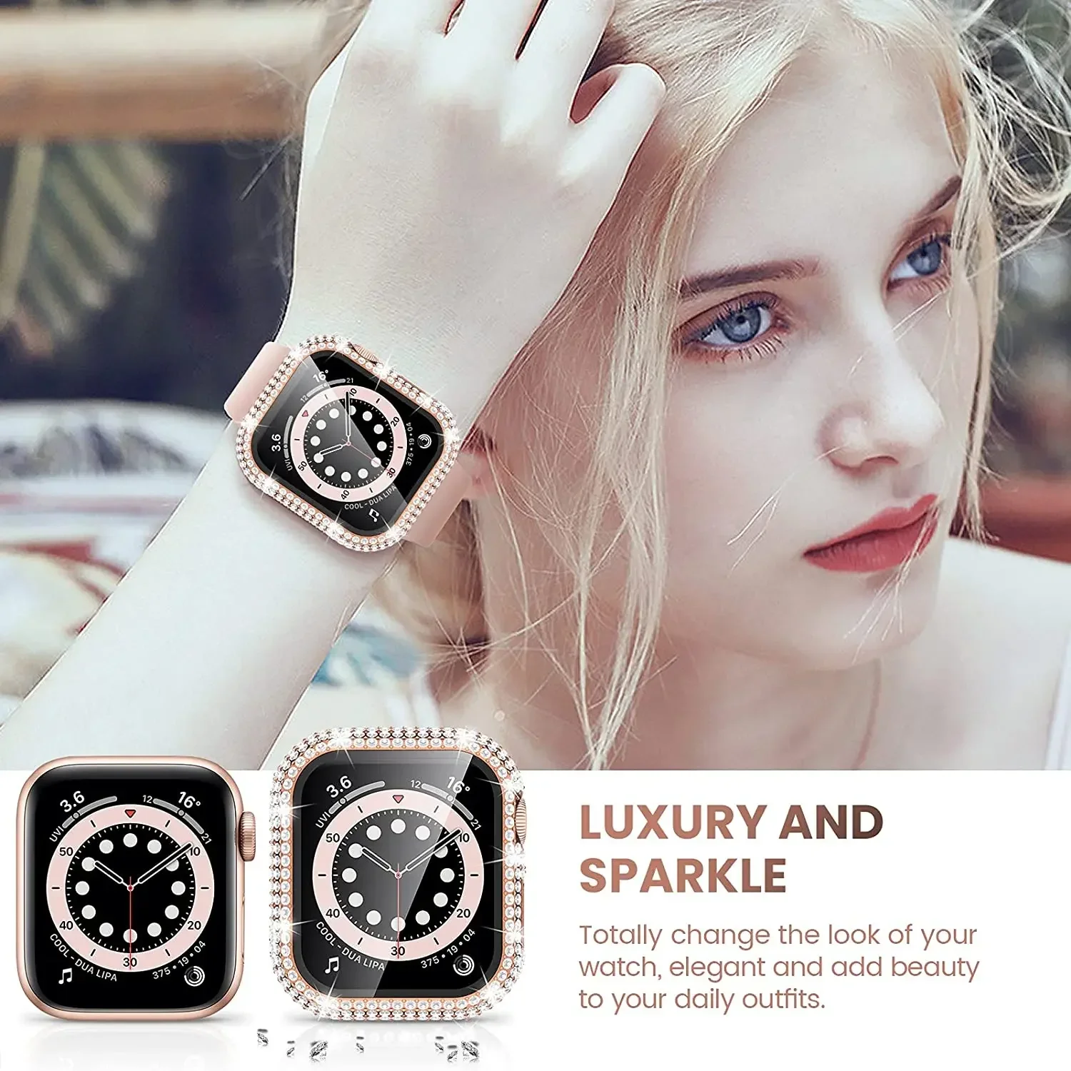 Luxurious Diamond-Embedded Tempered Glass Watch Case Cover