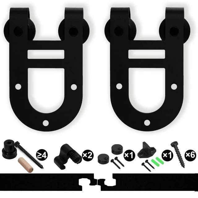  Kit de puerta de granero para puerta corredera para puerta de  madera doble de 4-16 pies, accesorios para puertas correderas de granero,  herrajes para puertas correderas (tamaño : 12 pies 