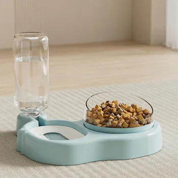 Automatic Cat Feeder & Water Bowl Set - Pet Food Dish Dog Bowl, Anti-Spill Cat Waterer, All-in-One Feeding Supplies