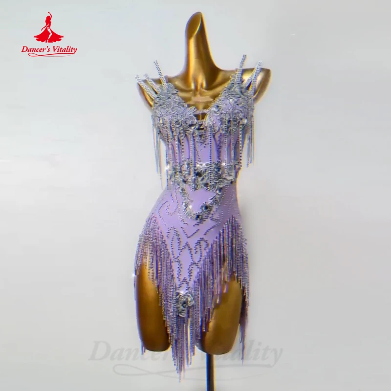 Latin Dance Clothes Women Purple Dresses High-end Customsized Rumba Chacha  Performance Professional Skirt Latin Fringe Dress - AliExpress 200000532