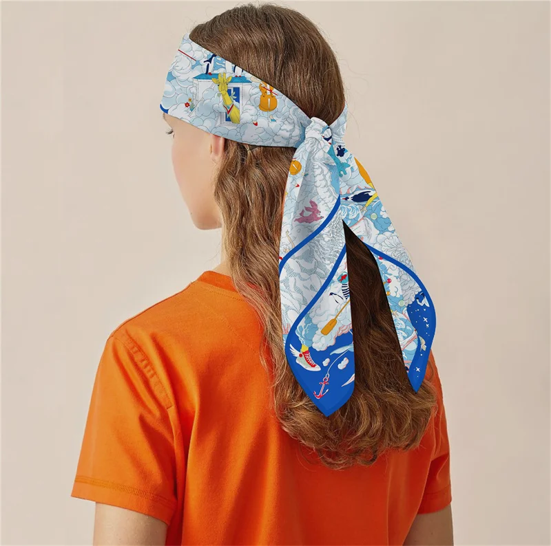 POBING Twill Seide Schal Frauen Euro Pferd Druck Platz Schals Echarpes Foulards Femme Wraps Bandana Lxury Hijab – Detail 7