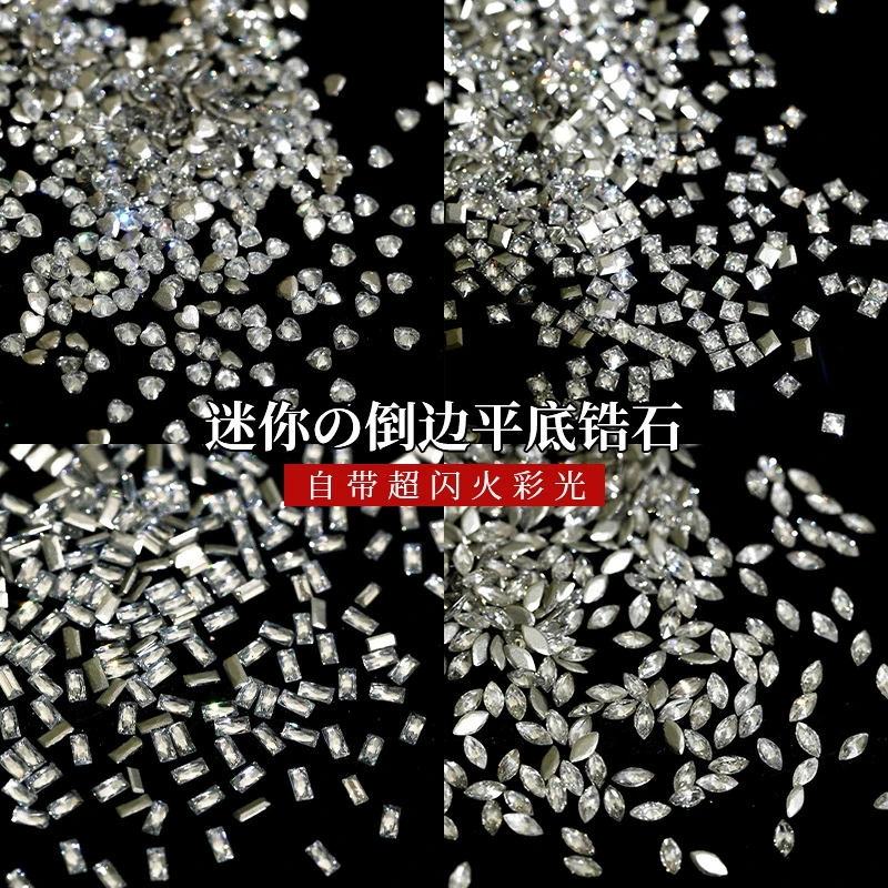 50PCS 스파클 화이트 5A 지르콘 모따기 미니 크리스탈 다이아몬드 광장 Rect 타원형 네일 아트 라인 석 장식 매니큐어 매력