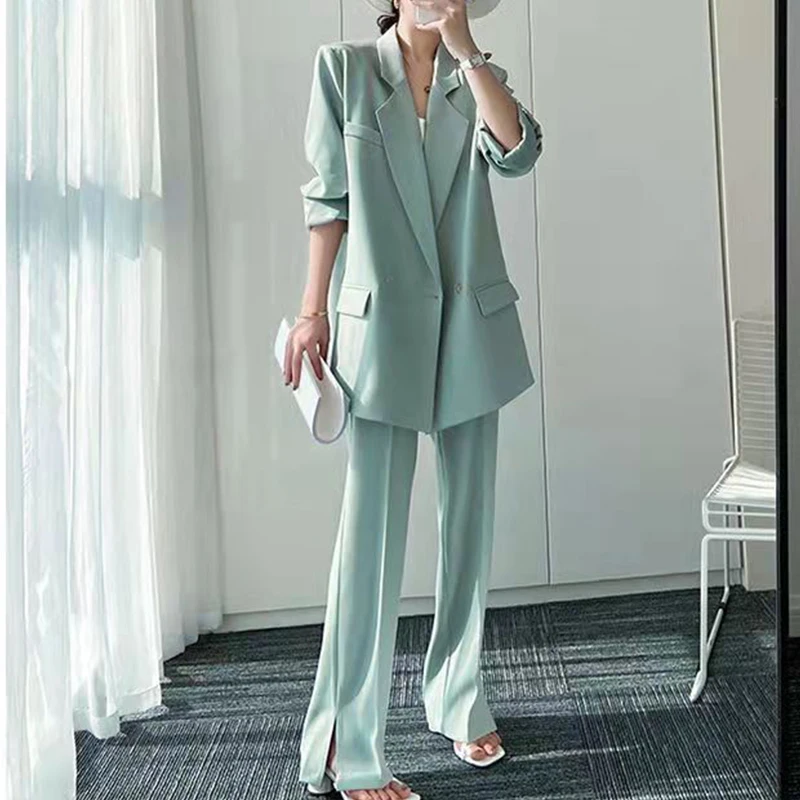 

Women Spring Autumn Loose Blazer Coats Jackets 2 Pcs Set Korean Office Lady Work Graceful Pant Sets Trousers Casual Outfits